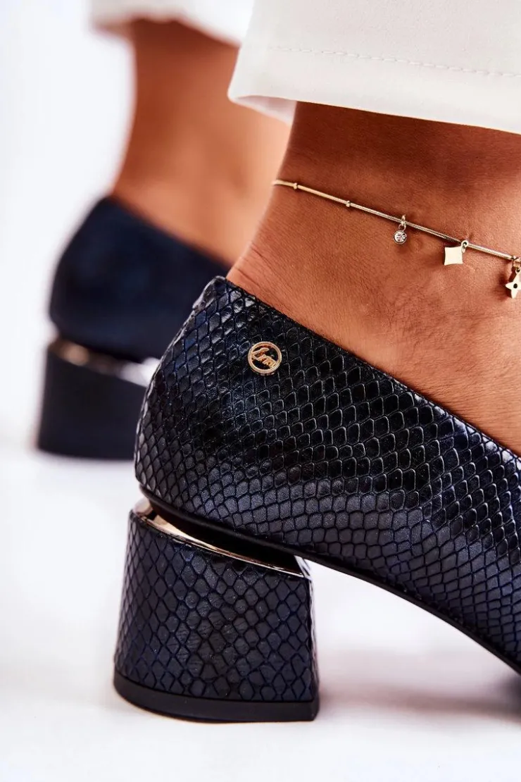 Hot Laura Messi Skórzane Czółenka Z Ozdobą 2487 Czarne