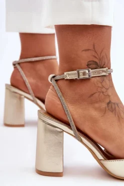 Sale Boto Skórzane Czółenka Z Ozdobnym Paseczkiem Złote Lirosa