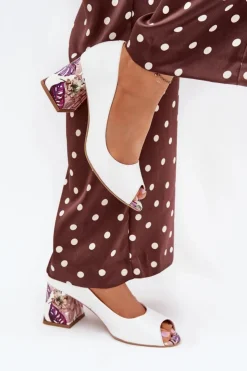 Boto Czółenka Na Słupku|Czółenka Klasyczne*Skórzane Czółenka Z Ozdobnym Obcasem Lewski Shoes 2608/K Białe Biały