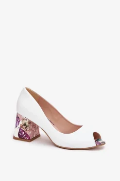 Boto Czółenka Na Słupku|Czółenka Klasyczne*Skórzane Czółenka Z Ozdobnym Obcasem Lewski Shoes 2608/K Białe Biały