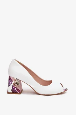 Boto Czółenka Na Słupku|Czółenka Klasyczne*Skórzane Czółenka Z Ozdobnym Obcasem Lewski Shoes 2608/K Białe Biały