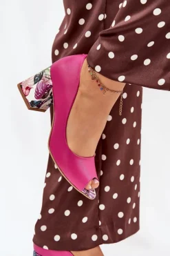 Clearance Boto Skórzane Czółenka Z Ozdobnym Obcasem Lewski Shoes 2608/K Fuksja Różowy