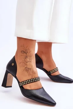 Maciejka Czółenka Na Słupku|Czółenka Klasyczne*Skórzane Czółenka Z Paskiem 05950-01 Czarne