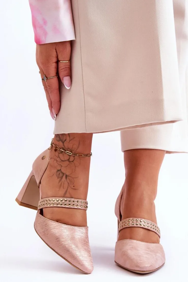 Maciejka Czółenka Na Słupku|Czółenka Klasyczne*Skórzane Czółenka Z Paskiem 05950-33 Różowe