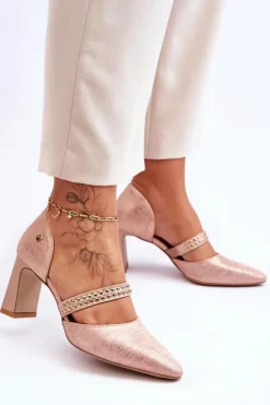 Maciejka Czółenka Na Słupku|Czółenka Klasyczne*Skórzane Czółenka Z Paskiem 05950-33 Różowe