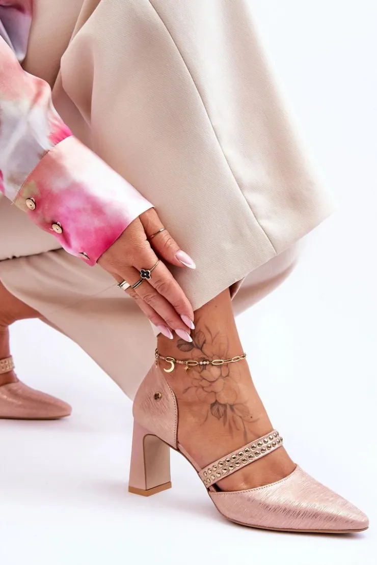 Maciejka Czółenka Na Słupku|Czółenka Klasyczne*Skórzane Czółenka Z Paskiem 05950-33 Różowe