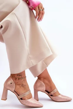 Maciejka Czółenka Na Słupku|Czółenka Klasyczne*Skórzane Czółenka Z Paskiem 05950-33 Różowe