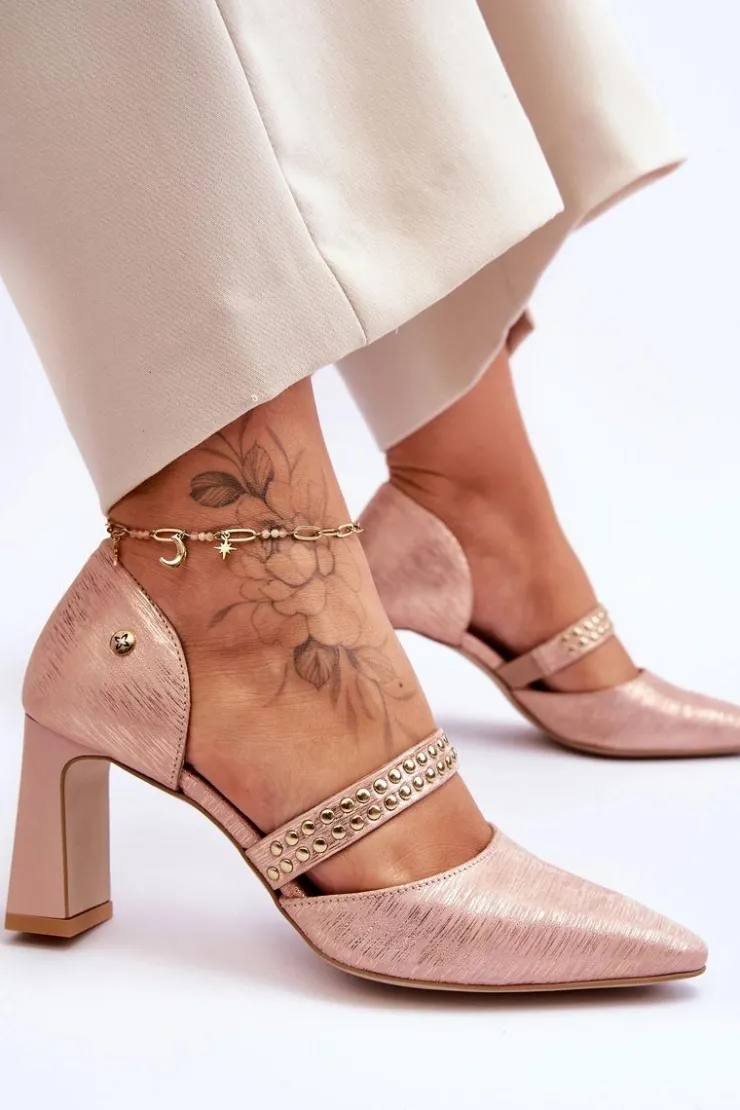 Maciejka Czółenka Na Słupku|Czółenka Klasyczne*Skórzane Czółenka Z Paskiem 05950-33 Różowe