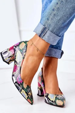 Boto Czółenka Na Słupku*Skórzane Czółenka Z Wężowym Wzorem Lewski Shoes 2801 Kolorowe