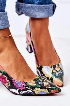 Boto Czółenka Na Słupku*Skórzane Czółenka Z Wężowym Wzorem Lewski Shoes 2801 Kolorowe