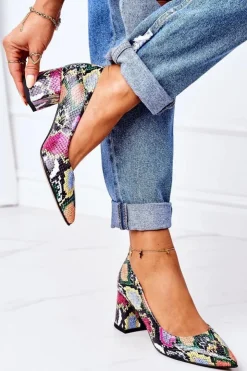 Boto Czółenka Na Słupku*Skórzane Czółenka Z Wężowym Wzorem Lewski Shoes 2801 Kolorowe