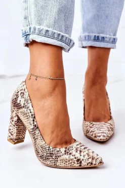 Online Boto Skórzane Czółenka Z Wężowym Wzorem Lewski Shoes 2453 Złote