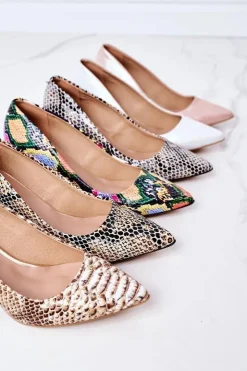 Damskie Boto Skórzane Czółenka Ze Zwierzęcym Wzorem Lewski Shoes 2801 Czarno-Niebieskie