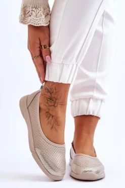 Evento Baleriny Skórzane|Baleriny Klasyczne*Skórzane Damskie Ażurowe Baleriny Beżowe Lucy Beżowy