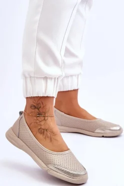 Evento Baleriny Skórzane|Baleriny Klasyczne*Skórzane Damskie Ażurowe Baleriny Beżowe Lucy Beżowy
