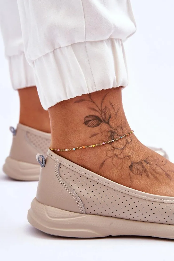 Evento Baleriny Skórzane|Baleriny Klasyczne*Skórzane Damskie Ażurowe Baleriny Beżowe Lucy Beżowy