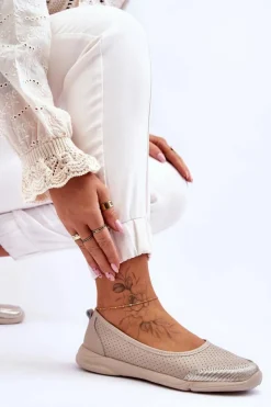 Evento Baleriny Skórzane|Baleriny Klasyczne*Skórzane Damskie Ażurowe Baleriny Beżowe Lucy Beżowy