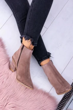 Damskie Boto Skórzane Damskie Botki Beżowe Sonoma