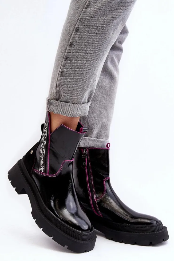 Best Maciejka Skórzane Damskie Botki 06236-15 Czarne