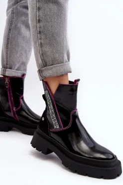 Best Maciejka Skórzane Damskie Botki 06236-15 Czarne