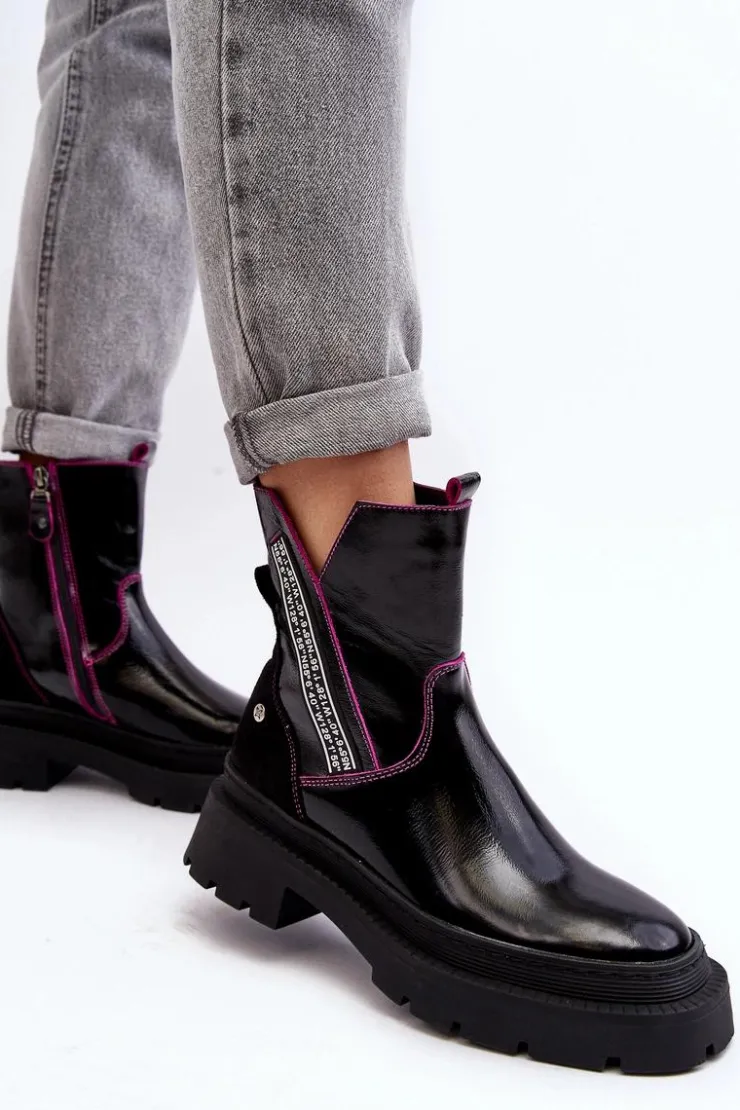 Best Maciejka Skórzane Damskie Botki 06236-15 Czarne