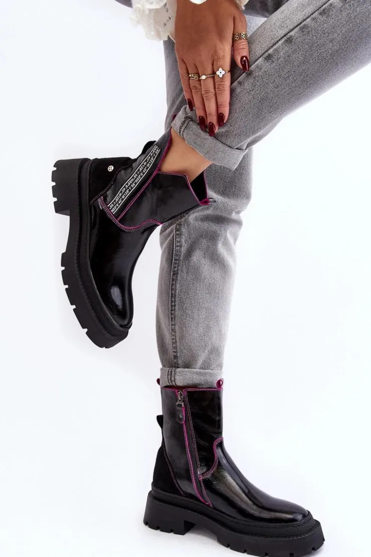 Best Maciejka Skórzane Damskie Botki 06236-15 Czarne