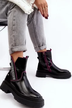 Best Maciejka Skórzane Damskie Botki 06236-15 Czarne