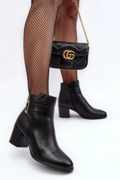 Damskie Buty Sergio Leone Skórzane Damskie Botki Na Słupku Czarne Starines