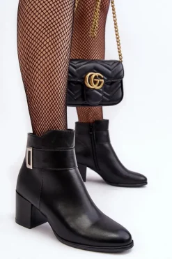 Damskie Buty Sergio Leone Skórzane Damskie Botki Na Słupku Czarne Starines