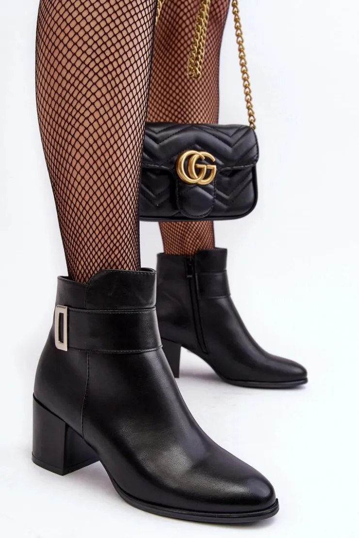 Damskie Buty Sergio Leone Skórzane Damskie Botki Na Słupku Czarne Starines