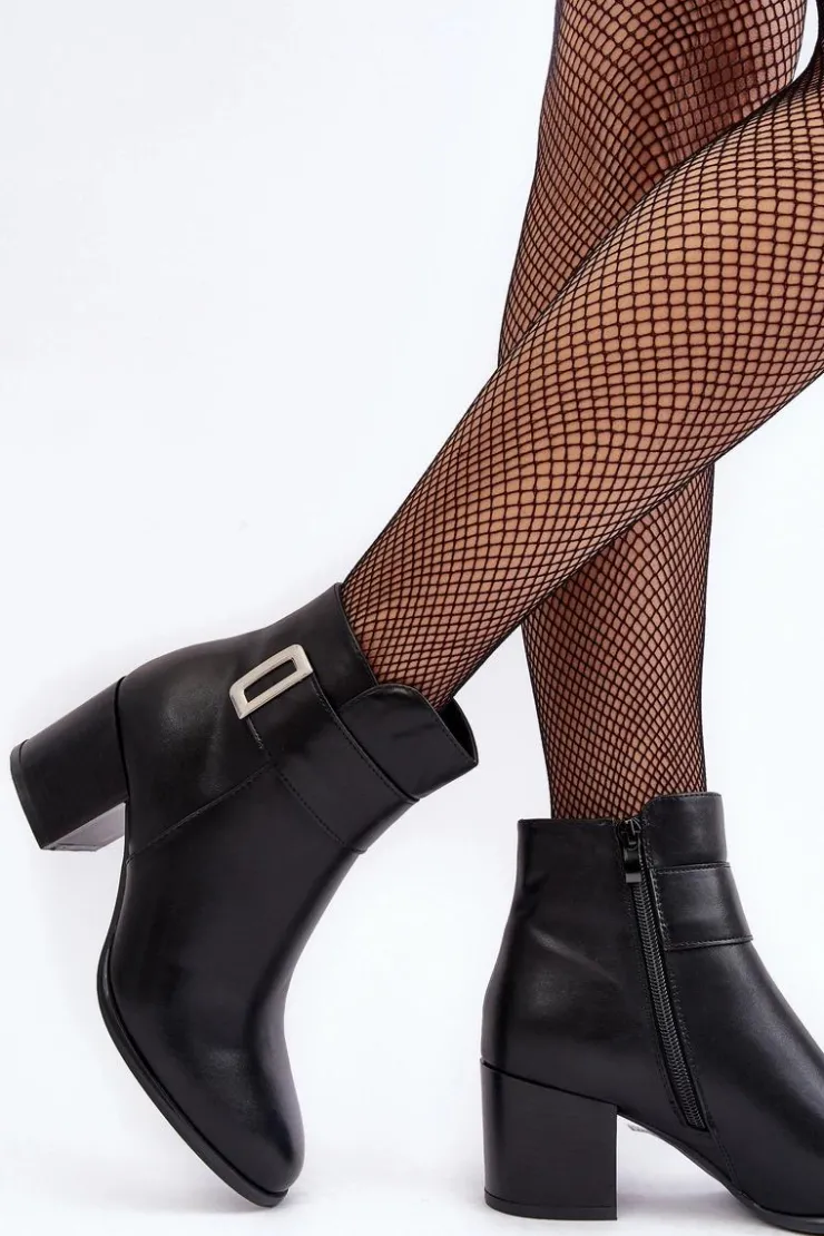 Damskie Buty Sergio Leone Skórzane Damskie Botki Na Słupku Czarne Starines