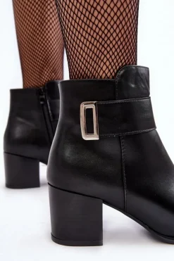 Damskie Buty Sergio Leone Skórzane Damskie Botki Na Słupku Czarne Starines