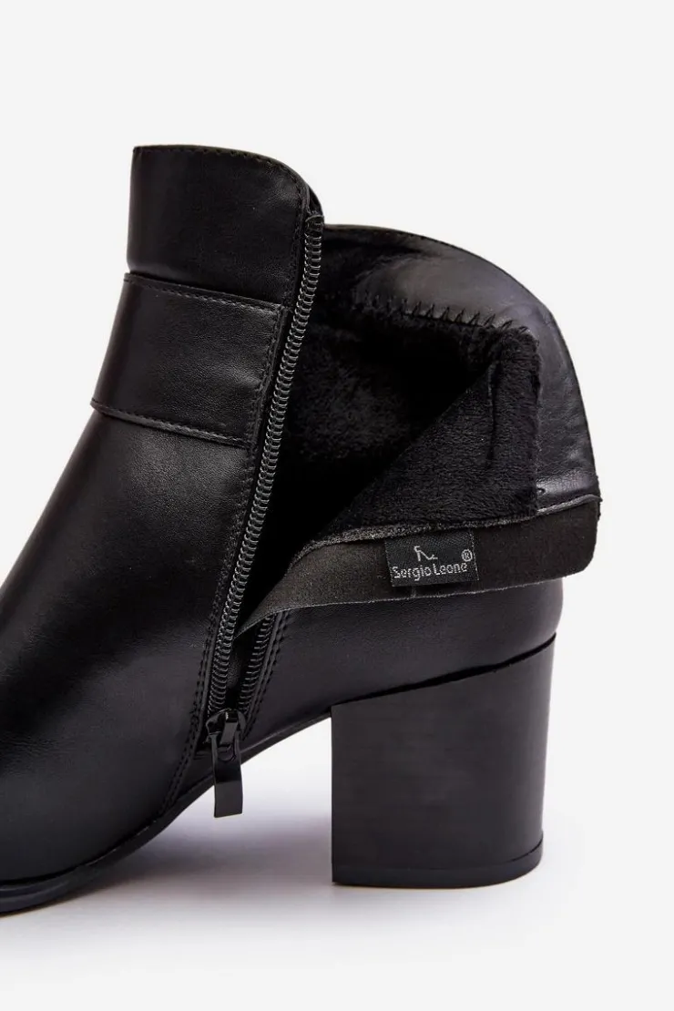 Damskie Buty Sergio Leone Skórzane Damskie Botki Na Słupku Czarne Starines