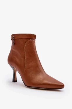 Maciejka Botki Wiosenne|Botki Maciejka*Skórzane Damskie Botki Na Szpilce 06301-29 Brązowe