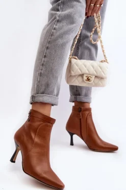 Maciejka Botki Wiosenne|Botki Maciejka*Skórzane Damskie Botki Na Szpilce 06301-29 Brązowe