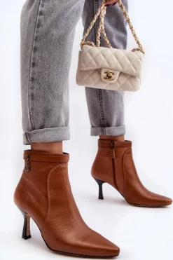 Maciejka Botki Wiosenne|Botki Maciejka*Skórzane Damskie Botki Na Szpilce 06301-29 Brązowe