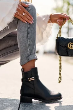 Boto Czarne Botki|Botki Płaskie*Skórzane Damskie Botki Na Płaskim Obcasie Czarne Lucadi