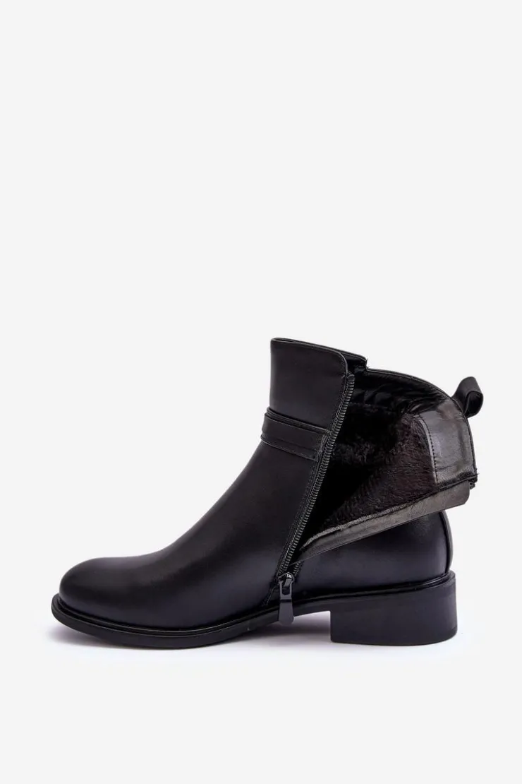 Boto Czarne Botki|Botki Płaskie*Skórzane Damskie Botki Na Płaskim Obcasie Czarne Lucadi