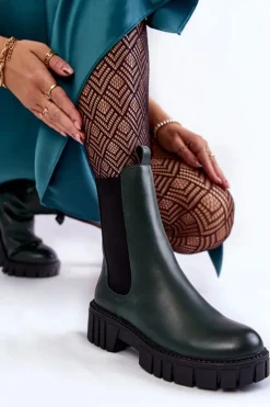 Hot Buty Sergio Leone Skórzane Damskie Botki Na Platformie Zielone Bente