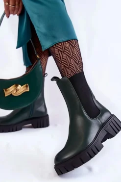 Hot Buty Sergio Leone Skórzane Damskie Botki Na Platformie Zielone Bente