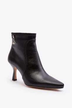 Damskie Maciejka Skórzane Damskie Botki Na Szpilce 06301-01 Czarne