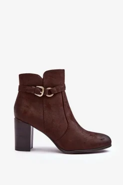 Buty Sergio Leone Botki Zimowe Damskie|Brązowe I Beżowe Botki*Skórzane Damskie Botki Na Słupku Z Klamrą Brązowe Lasima