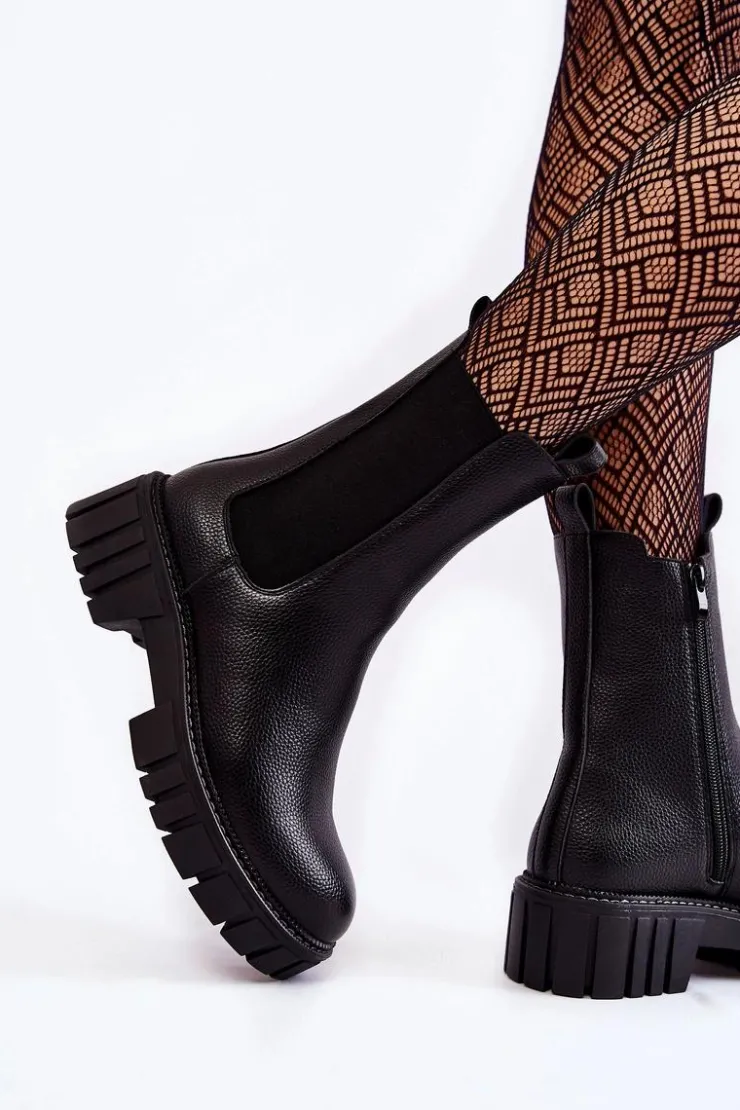 Buty Sergio Leone Botki Zimowe Damskie|Botki Płaskie*Skórzane Damskie Botki Na Platformie Czarne Bente