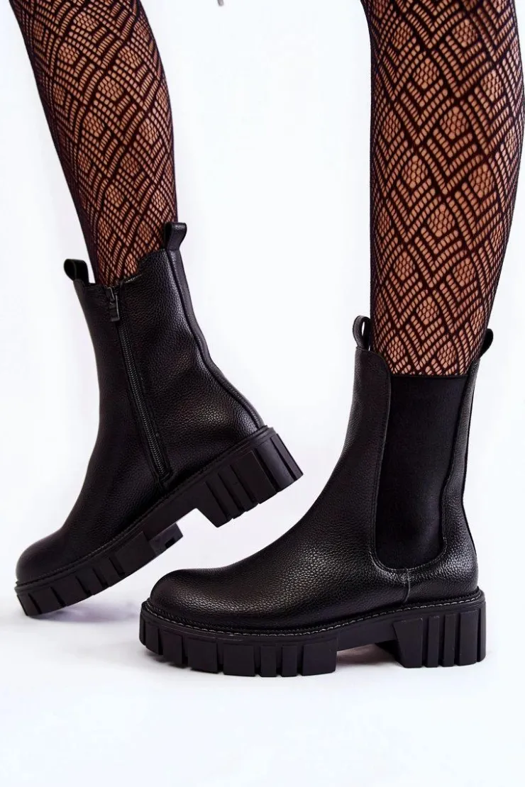 Buty Sergio Leone Botki Zimowe Damskie|Botki Płaskie*Skórzane Damskie Botki Na Platformie Czarne Bente