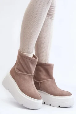 Damskie Zazoo Skórzane Damskie Botki Na Masywnej Podeszwie Beżowe 3424