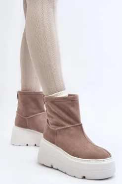 Damskie Zazoo Skórzane Damskie Botki Na Masywnej Podeszwie Beżowe 3424