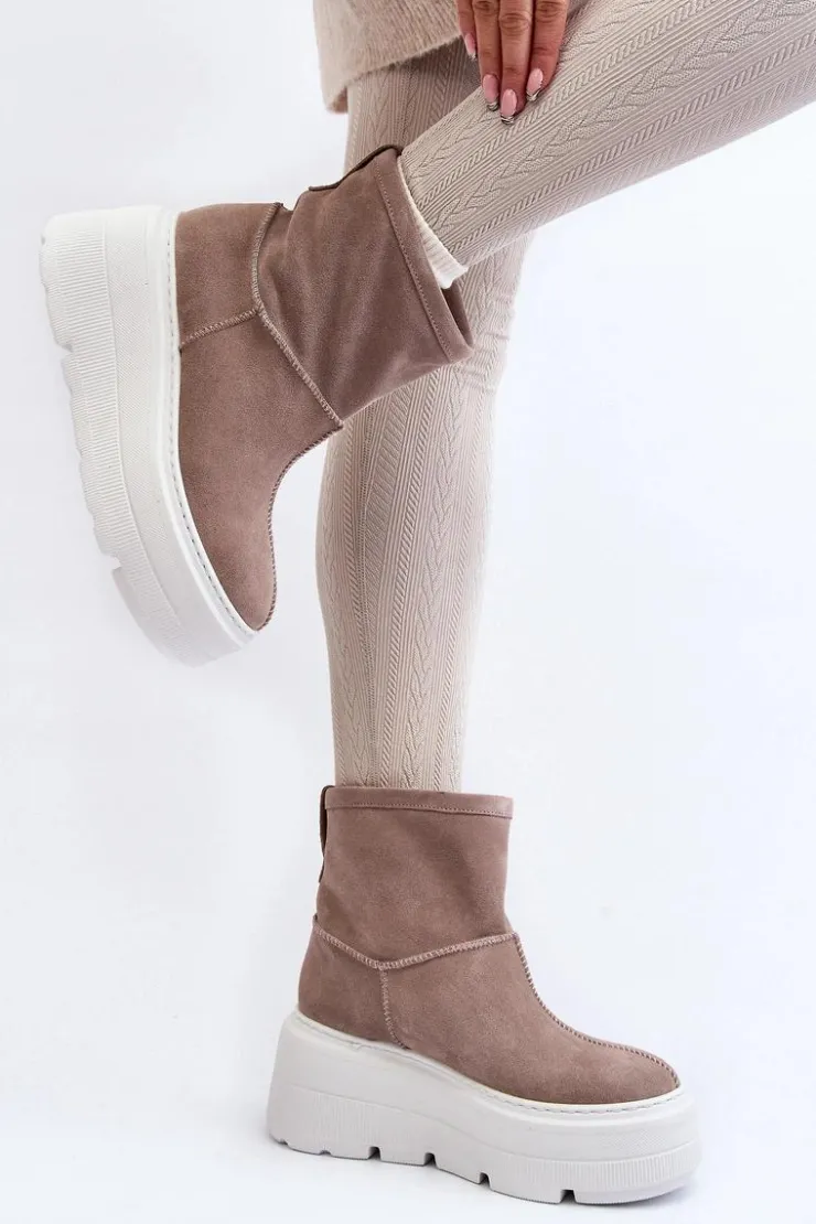 Damskie Zazoo Skórzane Damskie Botki Na Masywnej Podeszwie Beżowe 3424