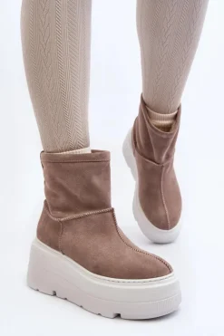 Damskie Zazoo Skórzane Damskie Botki Na Masywnej Podeszwie Beżowe 3424