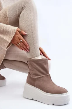 Damskie Zazoo Skórzane Damskie Botki Na Masywnej Podeszwie Beżowe 3424