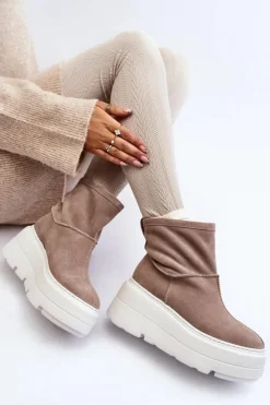 Damskie Zazoo Skórzane Damskie Botki Na Masywnej Podeszwie Beżowe 3424